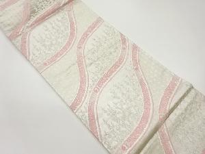 立涌に孔雀羽根・麻の葉・梅模様織出し袋帯